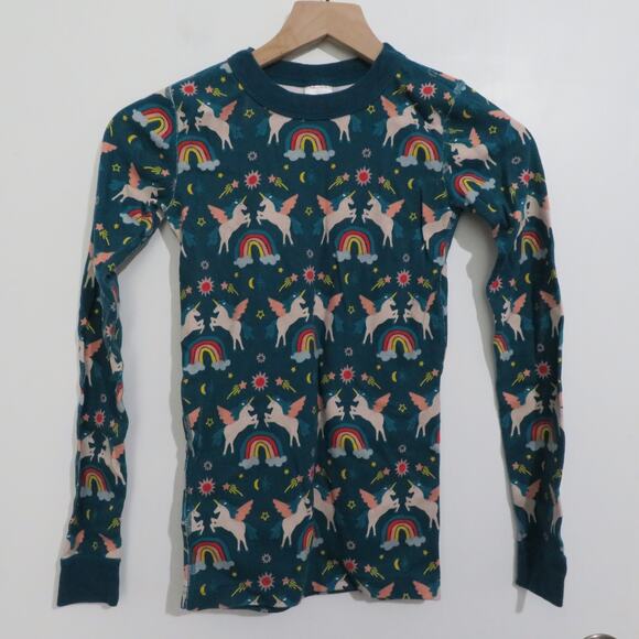 Hanna Andersson Sz 12 Teal Unicorn Kids Pajama Set Organic Cotton - Picture 2 of 9
